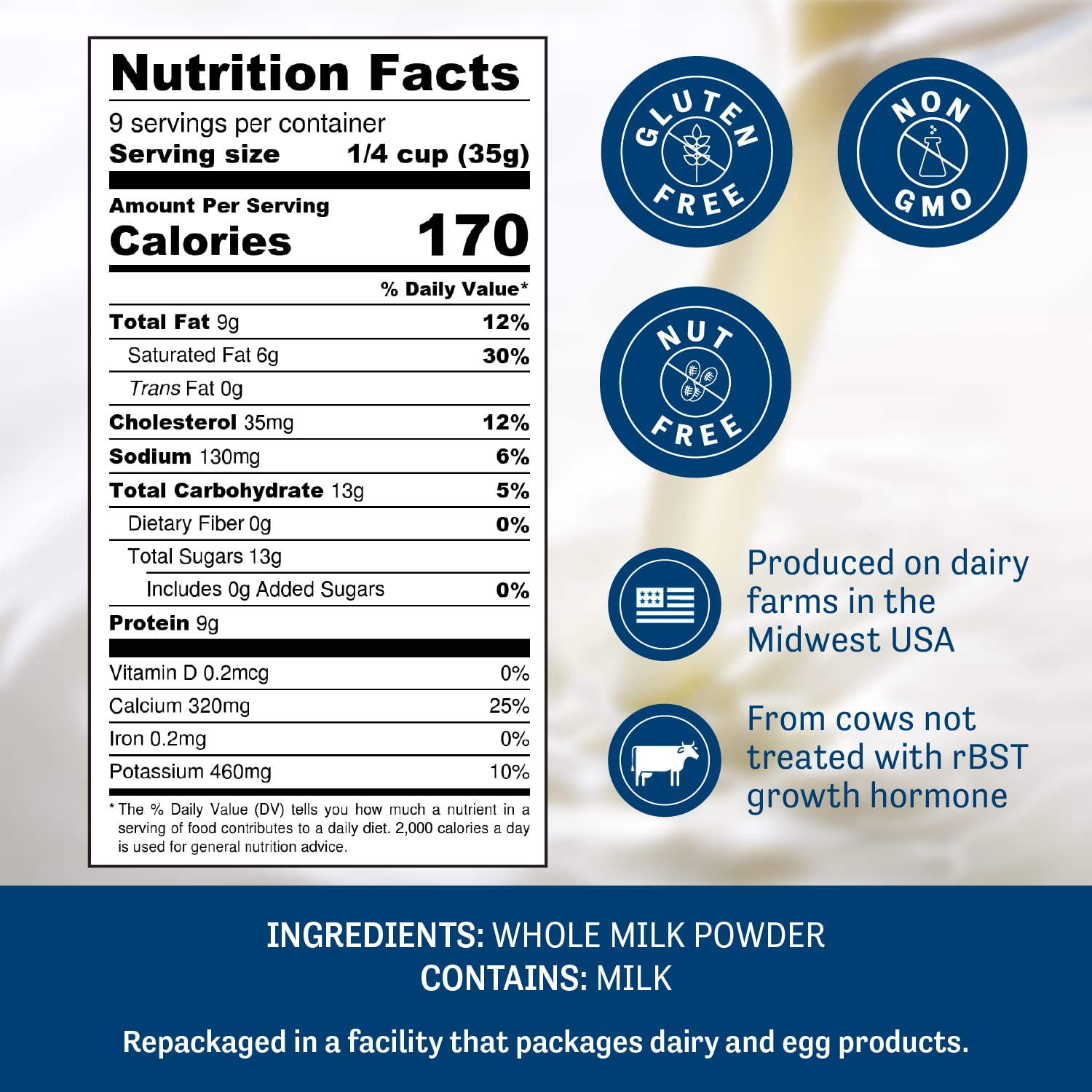 Judee's Pure Whole Milk Powder - 100% Non-GMO, rBST Hormone-Free, Gluten-Free and Nut-Free - Pantry Staple, Baking Ready, Great for Travel, Easy to Store and Shelf Stable - Made in USA - 2.5 lb (40oz) - Image 3